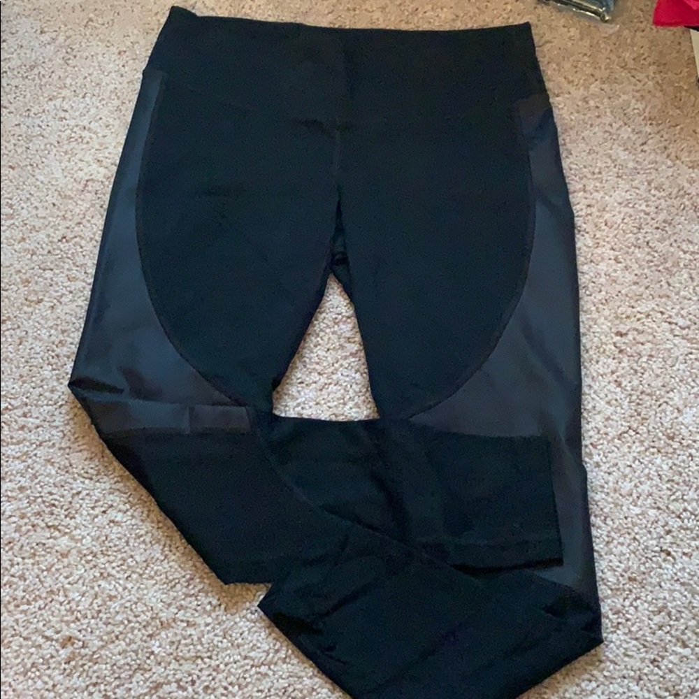 Black Champion leggings with Faux leather panels